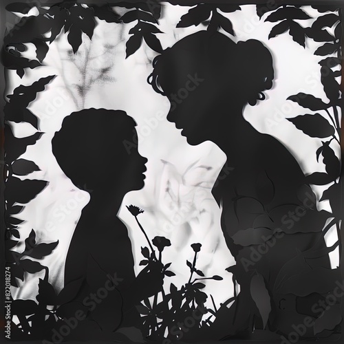 Silhouette of mother and son