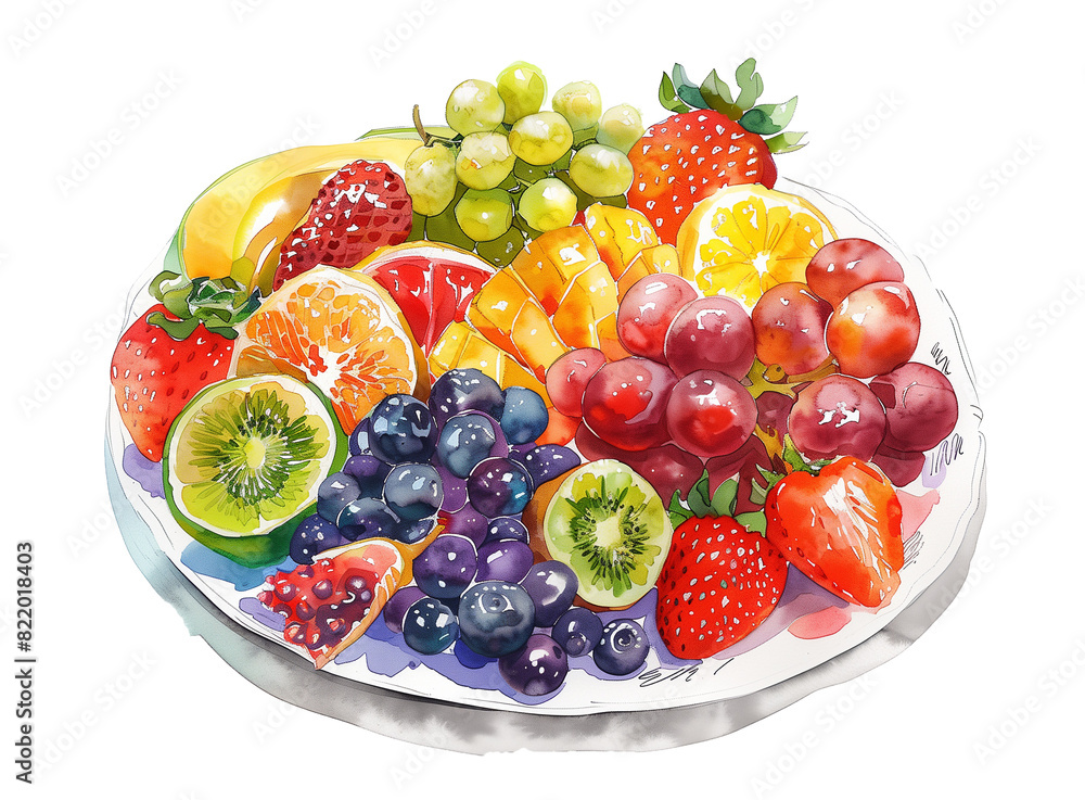 Create an image of a delicious and colorful fruit platter on a white background. png. Create an image of a delicious and colorful fruit platter on a white background. png.