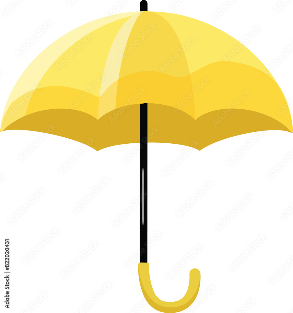 Vibrant and stylish bright yellow umbrella illustration with curved handle. Designed as a vector graphic for rainy weather protection and fashionable accessory