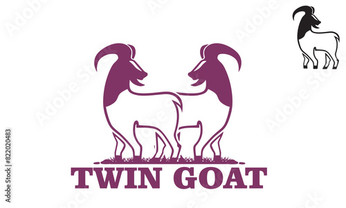 TWIN GOAT SIMPLE LOGO, silhouette of great ram standing vector illustrations