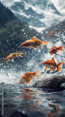 Fish jumping out of the water in a river