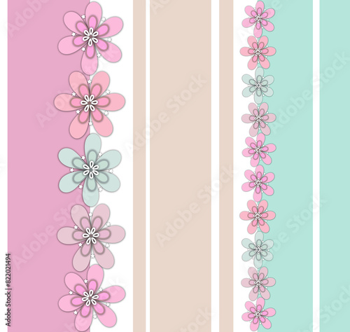 Floral line vertical simple seamless pattern retro color background