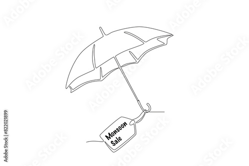 Umbrella with monsoon sale tag. Monsoon sale one-line drawing