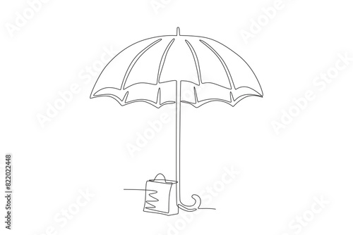 Umbrella and a shopping bag. Monsoon sale one-line drawing