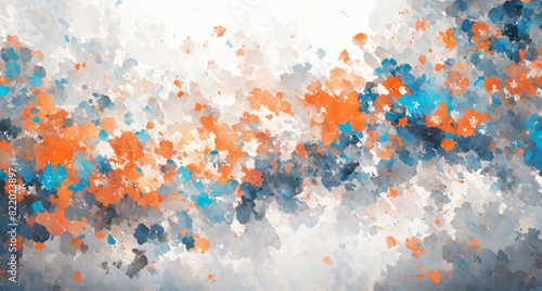 Abstract Floral Pattern with Encaustic Painted Texture in Blue, Orange, and Gray Palette on White Backdrop photo