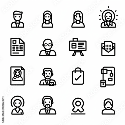 CAREER - thin line vector icon set. Pixel perfect. Editable stroke. The set contains icons: Teamwork, Resume, Global Business, Human Resources, Career Growth, Salary, Presentation. stock illustration