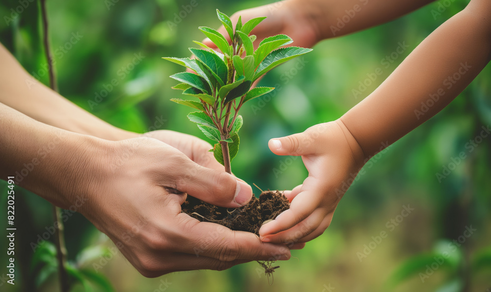 two people hands planting small tree concept save earth two people hands planting small tree concept save earth
