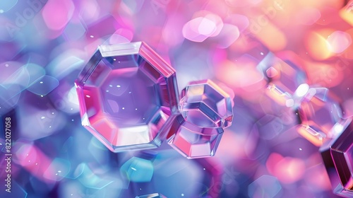 Vibrant abstract background with colorful geometric shapes and bokeh lights, perfect for artistic and modern design projects.