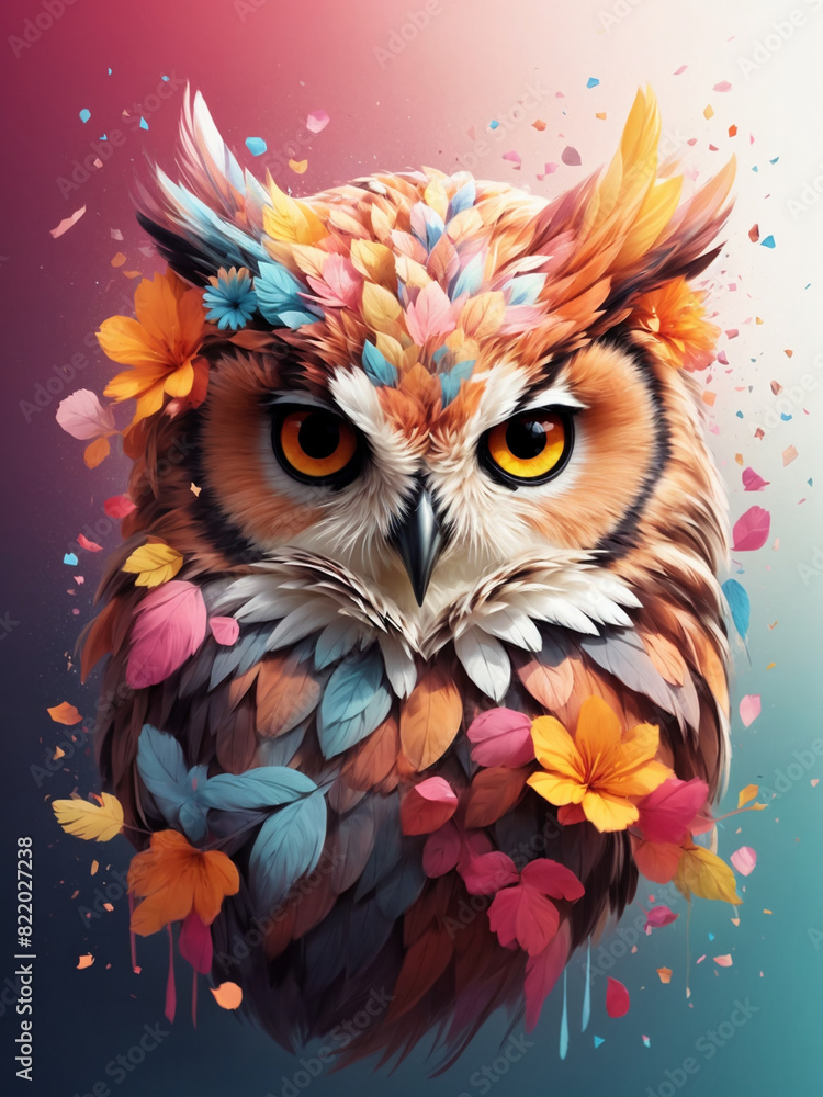Colorful owl surrounded by flowers.AI generated Colorful owl surrounded by flowers.AI generated