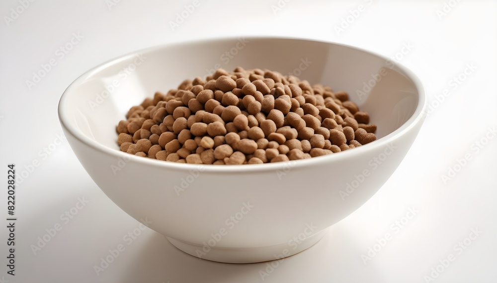 Dry cat food in a bowl, isolated on white background Dry cat food in a bowl, isolated on white background