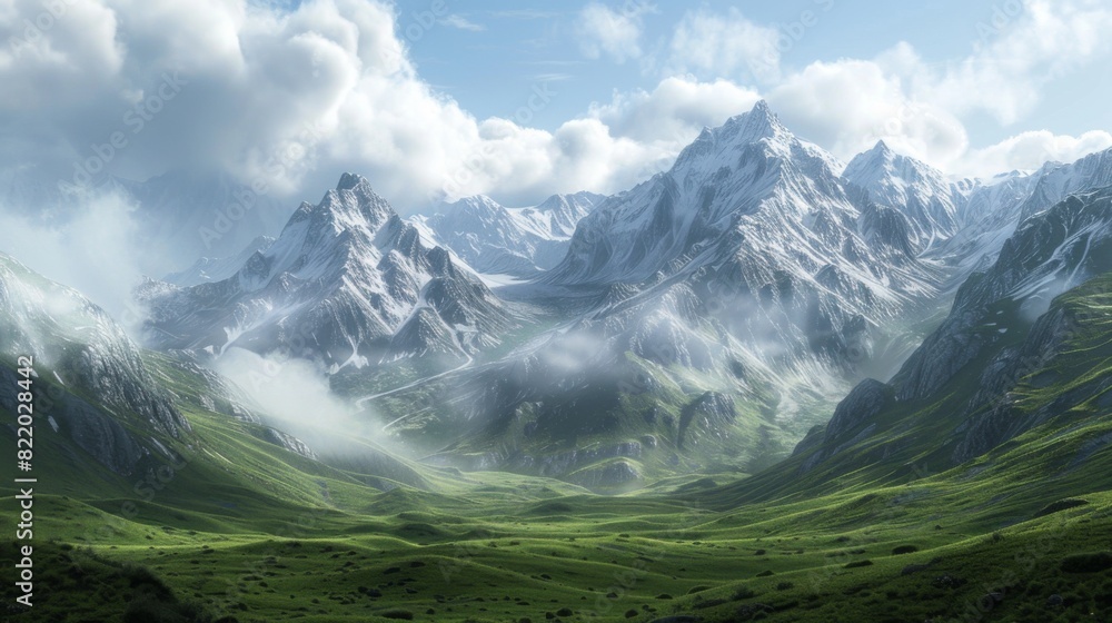 Fototapeta premium Mountain landscape nature backkgroundd illustration geenerated by AI
