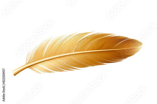 Glimmering Dance of a Majestic Golden Feather on a Clear PNG or White Background.