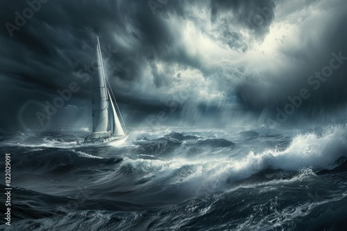 sailing boat stuck in storm photo