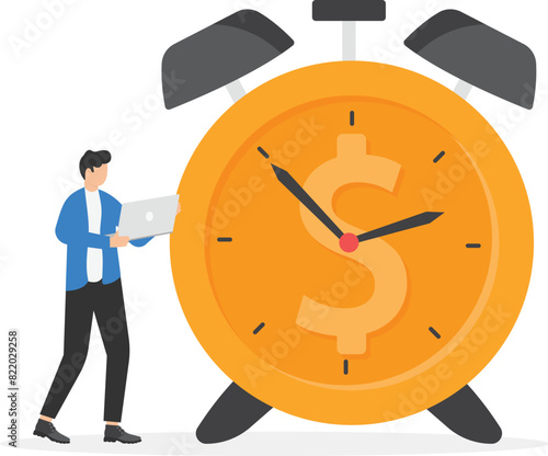 Businessman working together with clock, character people and money symbol. 

