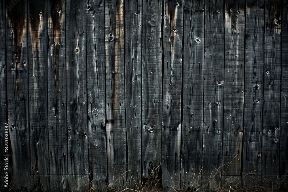 Fototapeta premium Charred wood planks texture background. Burnt timbers from fiery blaze for design and art projects