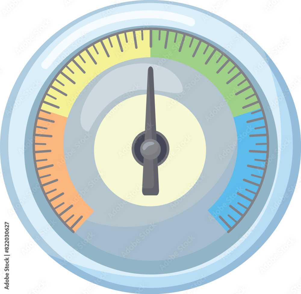 Illustration of a stylish circular gauge with the needle pointing to the optimal range Illustration of a stylish circular gauge with the needle pointing to the optimal range