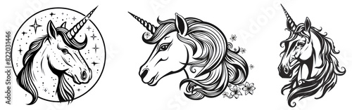 Wallpaper Mural Doodle unicorn head silhouette png element set on transparent background Torontodigital.ca