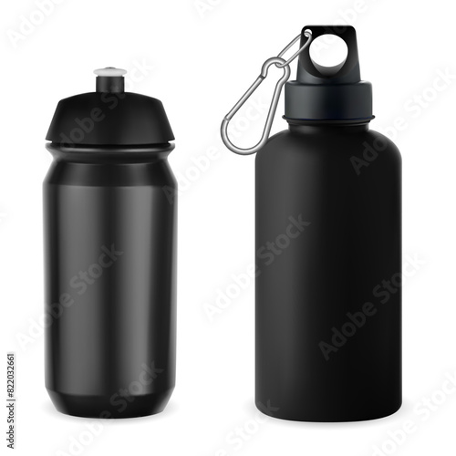 Reusable sport water bottle illustration. Camping water container illustration. Clean package design for identity and retail advertisement. Plastic bicycle drinking water equipment