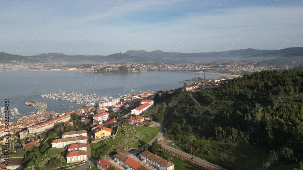 Aerial view of coastal town Baiona, Pontevedra, Spain. Aerial view of coastal town Baiona, Pontevedra, Spain.