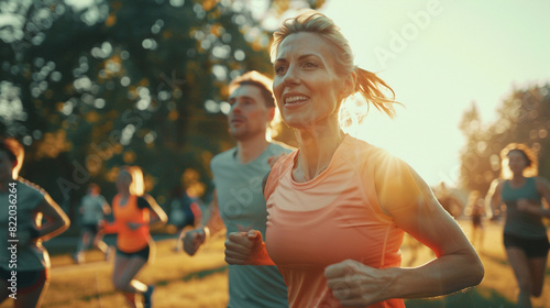A woman is enjoying a healthy life. Image of exercising, image of running in clear weather, Health image. Generlate AI.