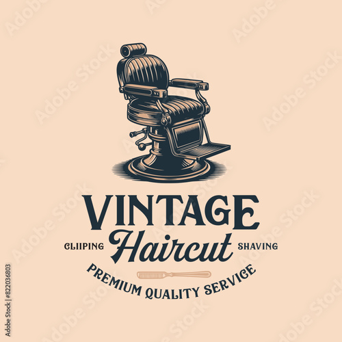 vintage barber chair logo illustration