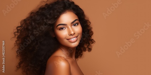 Brown background Happy black independant powerful Woman realistic person portrait of young beautiful Smiling girl Isolated on Background ethnic diversity equality 