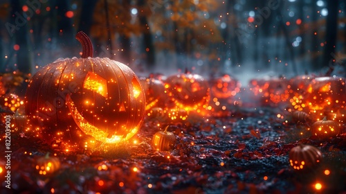 A Magical Halloween Evening in a Glowing Pumpkin Patch