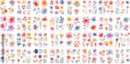 A Big watercolor floral package collection. Use by fabric, fashion, wedding invitation, template, poster, romance, greeting, spring, bouquet, pattern, decoration and textile. 