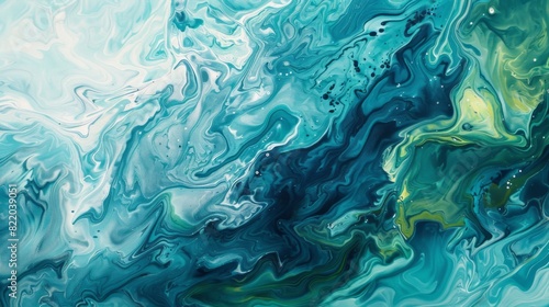 Acrylic abstract blue green background.Fluid art tidewater green toned. photo