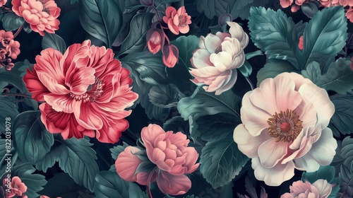 beautiful fantasy vintage wallpaper botanical flower bunch,vintage motif for floral print digital background.
