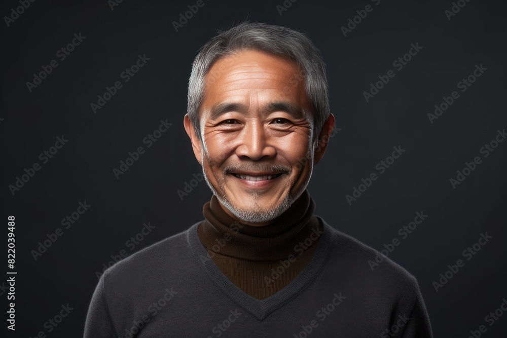 Charcoal Background Happy asian man. Portrait of older mid aged person beautiful Smiling boy good mood Isolated on Background ethnic diversity equality acceptance 