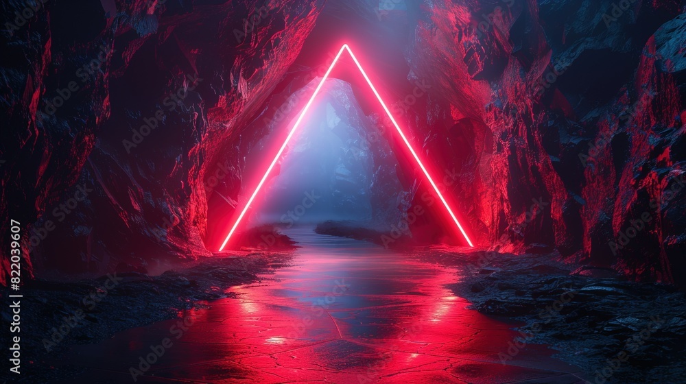 Neon Triangle in a Grungy Corridor background ,generative ai