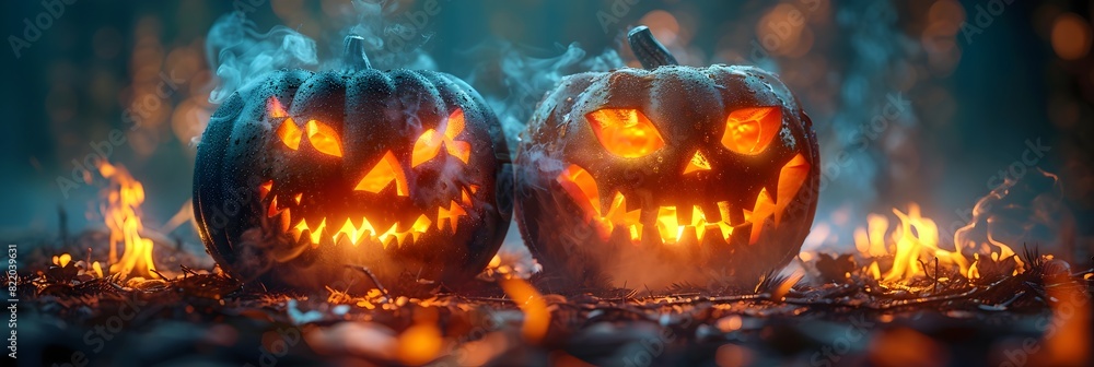 Autumn Festivity Jackolanterns Radiating Warmth and Spooky Cheer on Halloween Night Autumn Festivity Jackolanterns Radiating Warmth and Spooky Cheer on Halloween Night