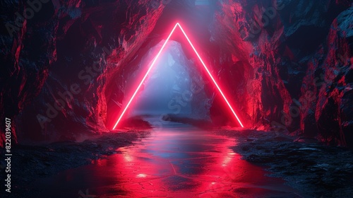 Neon Triangle in a Grungy Corridor background  generative ai