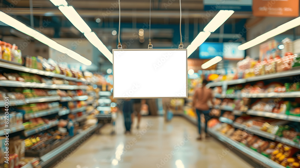 Blank advertising mockup for advertisement at the supermarket. Created using generative AI. Blank advertising mockup for advertisement at the supermarket. Created using generative AI.