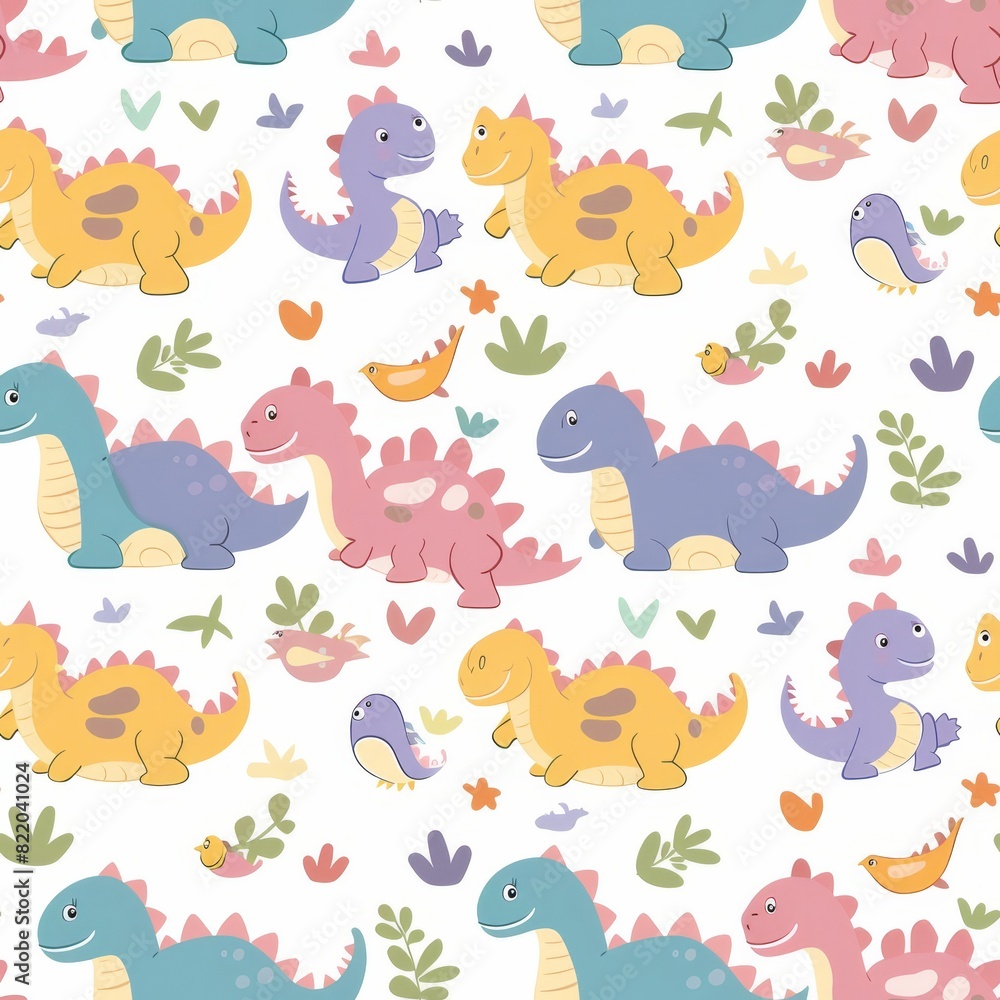 Seamless Pattern with Cute Dinosaurs Seamless Pattern with Cute Dinosaurs