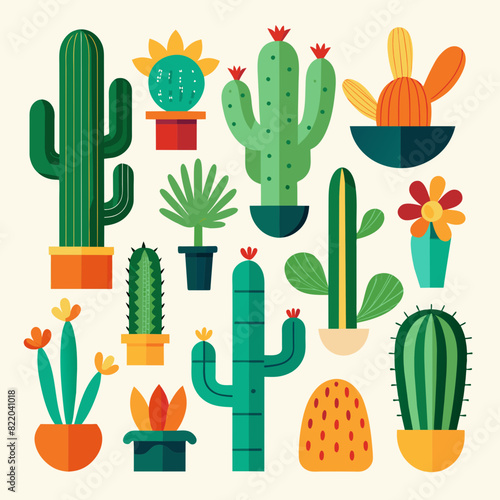 A diverse collection of cactus icons in various styles, suitable for presentations, websites, and other design projects