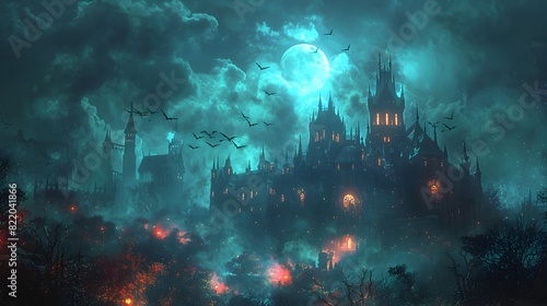 Fluttering Bats Around an Eerie Castle A Halloween Night to Remember