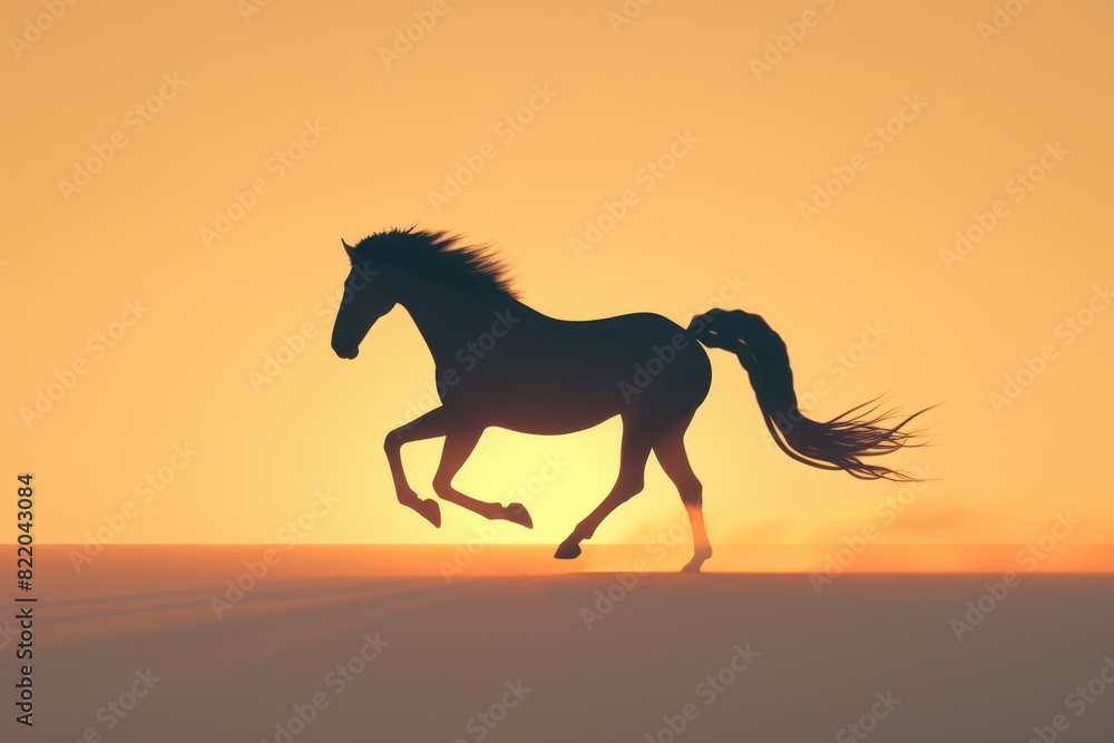Silhouette of a horse running in the sunset. Suitable for nature and animal themes Silhouette of a horse running in the sunset. Suitable for nature and animal themes