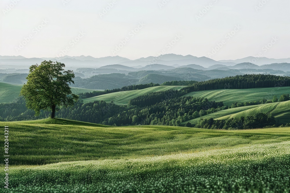 Mountain Landscape with Sky: A serene scene of misty mountains, green hills, and a vibrant sky at sunrise, showcasing the beauty of nature Mountain Landscape with Sky: A serene scene of misty mountains, green hills, and a vibrant sky at sunrise, showcasing the beauty of nature