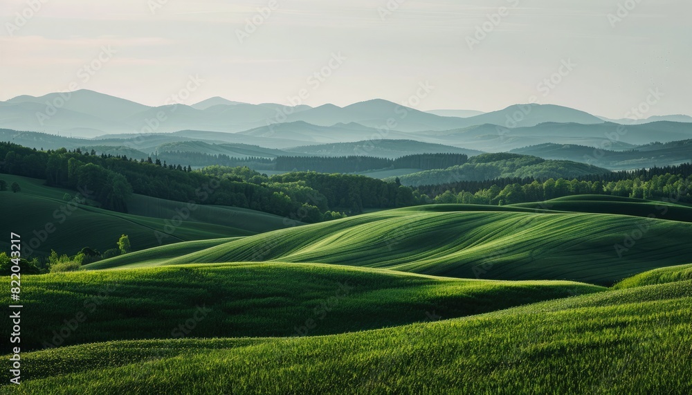 Mountain Landscape with Sky: A serene scene of misty mountains, green hills, and a vibrant sky at sunrise, showcasing the beauty of nature Mountain Landscape with Sky: A serene scene of misty mountains, green hills, and a vibrant sky at sunrise, showcasing the beauty of nature