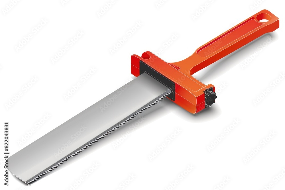 A large orange and black knife on a white surface. Suitable for culinary or crime scene concepts A large orange and black knife on a white surface. Suitable for culinary or crime scene concepts