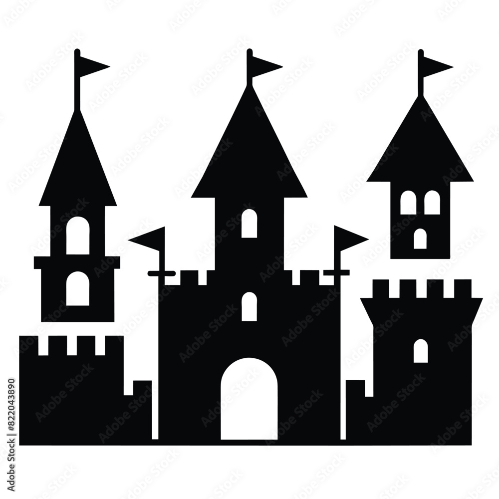 Set of Toy Castle line black vector icon on white background