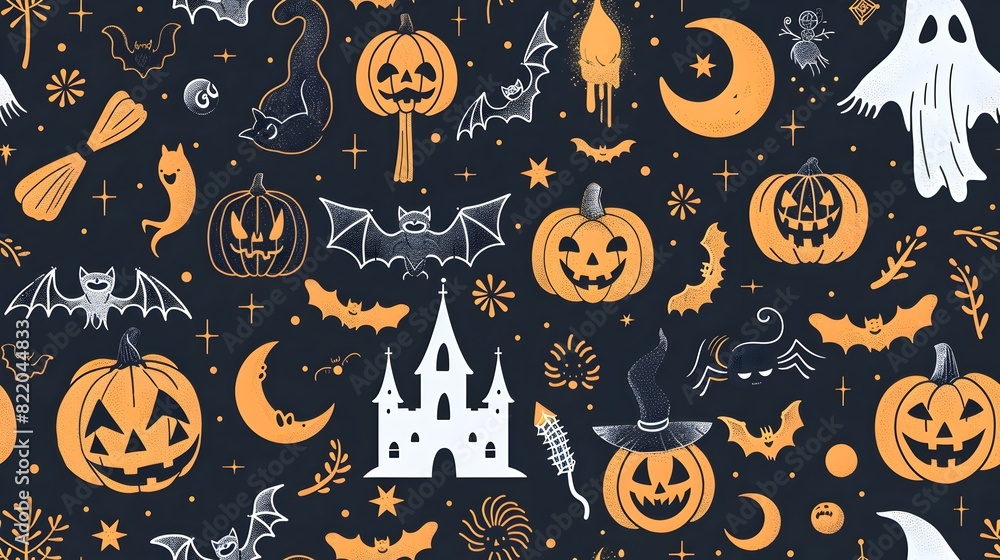 Halloween Night A Witchs Hearty with Bat Jack O Lanterns and Witches Broomstick beneath the Moons Glow in a Castle Graphic Halloween Night A Witchs Hearty with Bat Jack O Lanterns and Witches Broomstick beneath the Moons Glow in a Castle Graphic