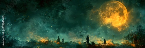 Halloween Night Coven of Witches Brew Potent Concoctions Under the Full Moon