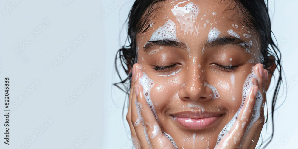 young beautiful indian woman washing face young beautiful indian woman washing face