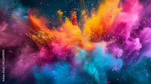 Vibrant bursts of color create a lively and energetic background.