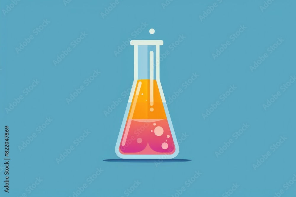 Flask filled with liquid on a blue background. Perfect for science or laboratory concepts Flask filled with liquid on a blue background. Perfect for science or laboratory concepts