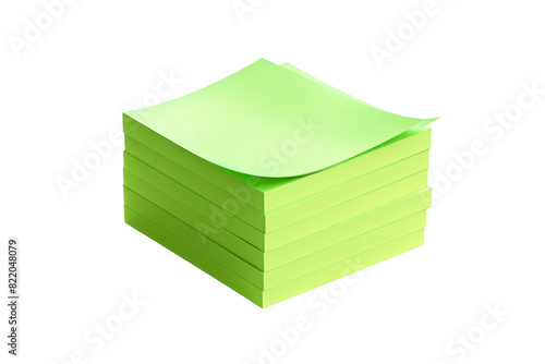 Towering Forest: A Stack of Vibrant Green Sticky Notes Soar Against a White Canvas on a Clear PNG or White Background.