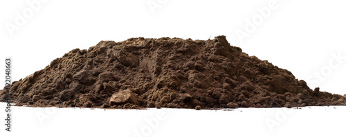 large mound of brown soil isolated on white background